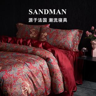 SANDMAN轻奢高级感红色四件套结婚床上用品100S全棉喜被婚庆婚嫁