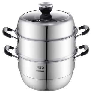爱仕达加厚304不锈钢三层蒸锅28cm家用蒸笼蒸屉大号磁炉煤气灶用