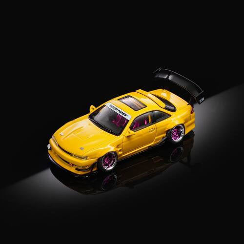 北展限定款MORTAL1/64日产S14竞速黄 电镀紫轮毂 合金汽车模型