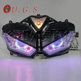 适用雅马哈R25改装 17年 天使眼前大灯总成R3恶魔眼车头大灯透镜13