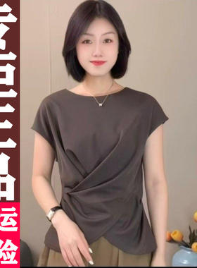 0617 原版2026夏季新款减龄百交叉收腰设计显瘦短袖T恤