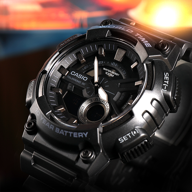 casio男士学生黑武士运动男孩初中男表男生电子手表卡西欧aeq110w