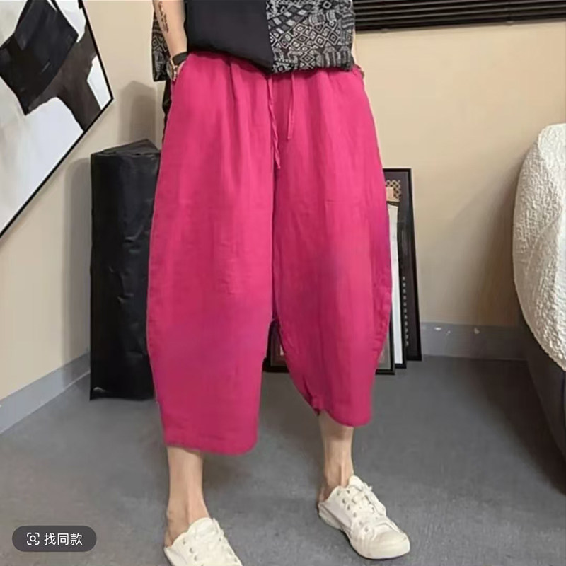 夏季新款八分裤女士纯棉休闲松紧腰直筒哈伦裤中老年妈妈装89分裤