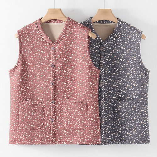 妈妈秋冬季加绒加厚坎肩马甲