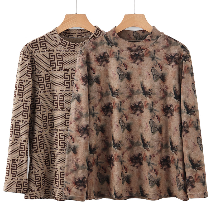 女双面磨毛印花打底秋衣