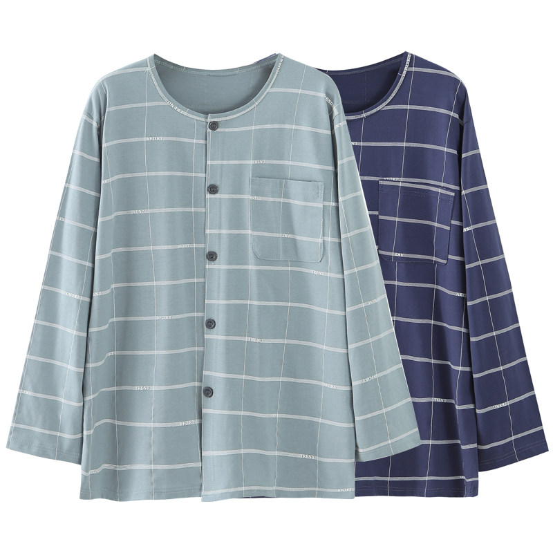 COTTON PAJAMAS MENS PLUS SIZE TOPS SINGLE PIECE LONG SLEEVES LOOSE THIN CARDIGANS AUTUMN CLOTHES SPRING AND SUMMER LOUNGEWEAR