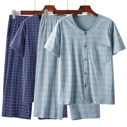 男士纯棉短袖七分裤家居服套装