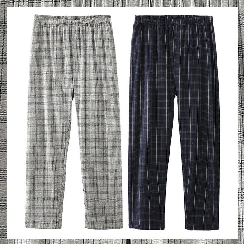 纯棉男睡裤大码宽松格子单件长裤春秋冬夏家居裤休闲全棉空调裤