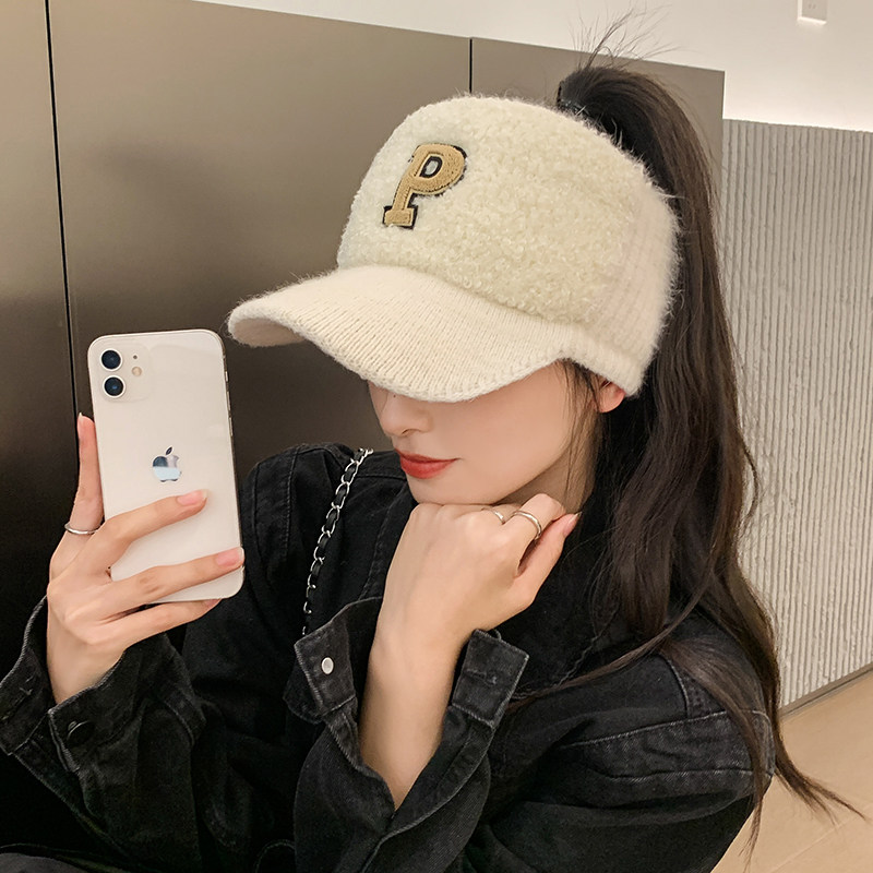 帽子女秋冬百搭韩版潮时尚女冬季棒球空顶帽针织毛线帽无顶鸭舌帽