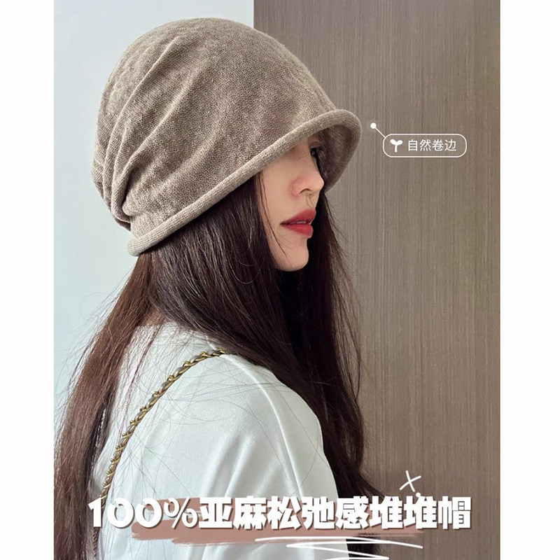 亚麻堆堆帽大头围冷帽镂空图片