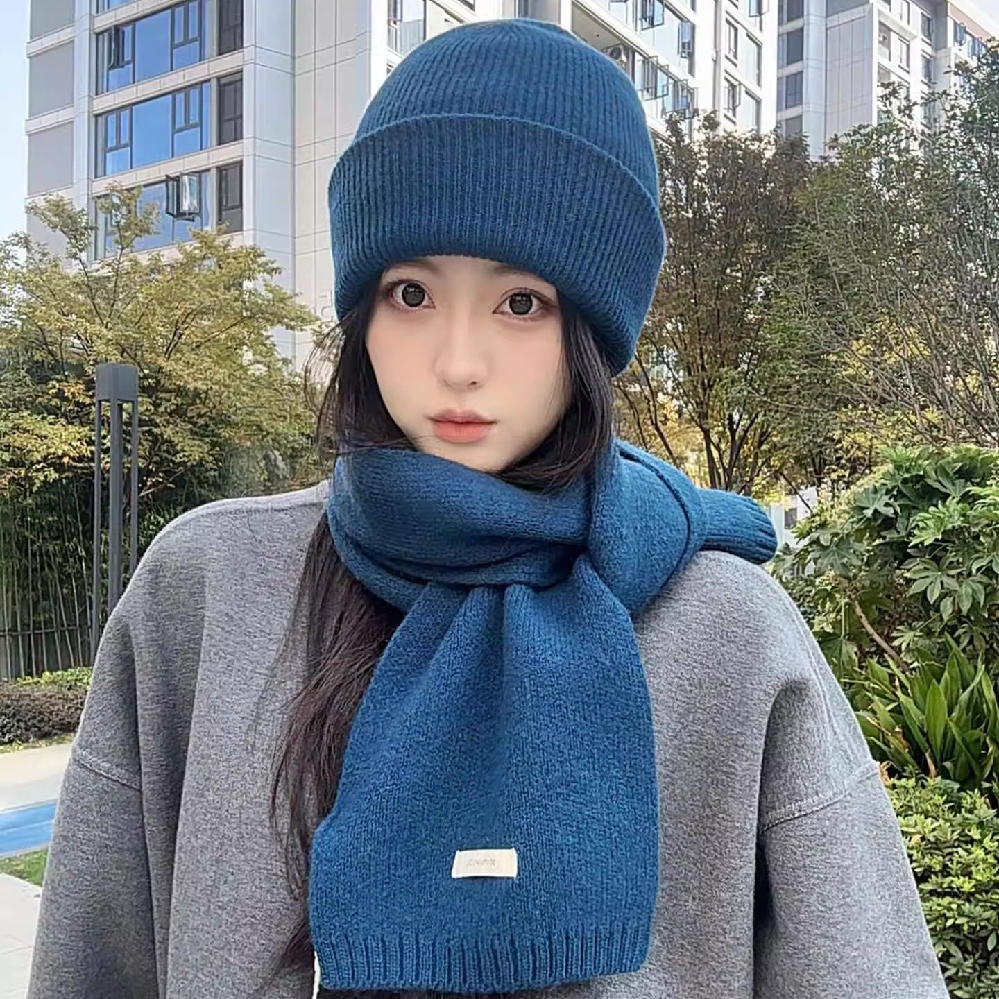 澳洲羊毛秋冬季帽子围巾组合