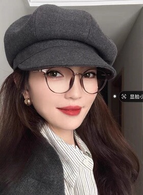 极简万搭显脸小文艺气质灰色羊毛八角帽女立体帽型复古ins博主风