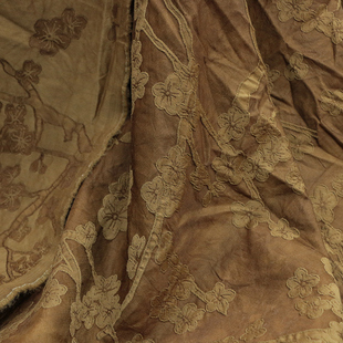 【冰裂寒梅】古法制作红茶染色重磅丝毛提花缎面料新中式服装布料