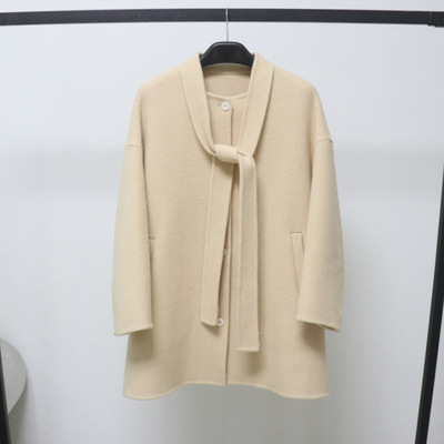 飘带领双面羊绒大衣羊毛呢外套