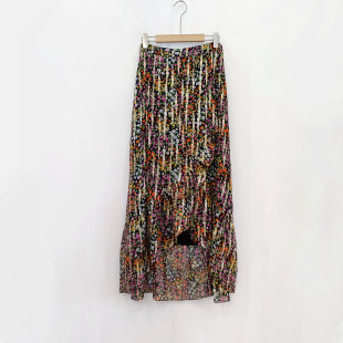 外贸出口法国尾单春夏亮丝鱼尾裙女真丝桑蚕丝洋气碎花半身裙长裙