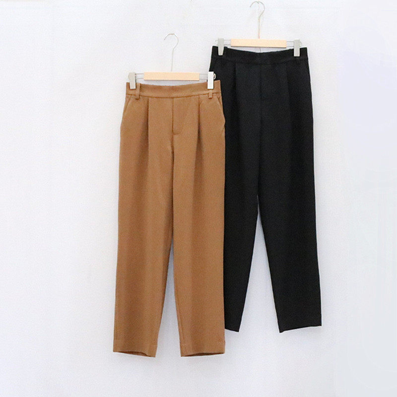 欧美出口尾货春夏季黑色百搭后松紧腰垂感小脚裤西装裤铅笔长裤女