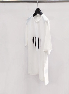 chun元出口单 夏季100全棉爱心印花圆领宽松白色短袖T恤 男女同款