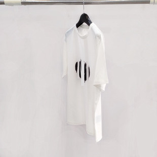 chun元出口单 夏季100全棉爱心印花圆领宽松白色短袖T恤 男女同款