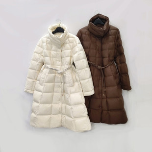 A字版长款腰带收腰羽绒服冬季新款立领超好看时尚90白鸭绒外套女