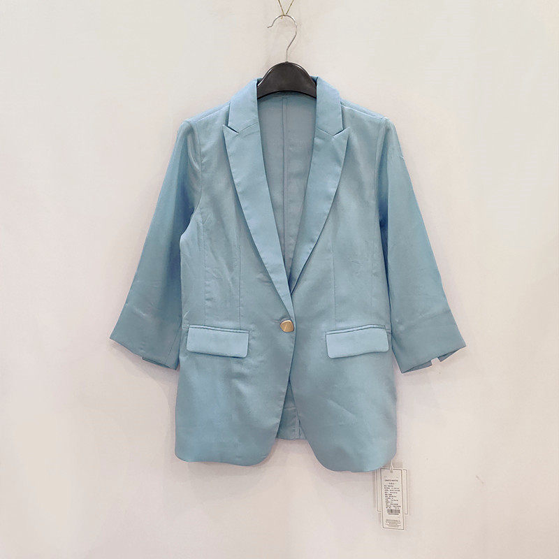 亚麻西装特价欧美外贸款春夏季薄款修身显瘦七分袖西服短款外套女