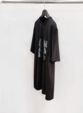 chun元出口单 夏季100全棉错视印花圆领宽松黑色短袖T恤 男女同款