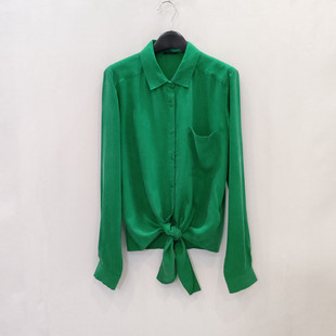 欧美出口订单 客供铜氨丝长袖衬衫女下摆打结气质款衬衣 少量现货
