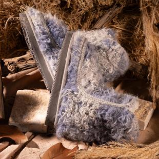 毛毛控2024冬季 爱斯基摩24CM羊皮毛一体保暖中筒毛毛雪地靴女