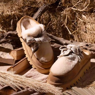 外贸原创设计师厚底松糕底一脚蹬羊皮毛一体懒人可DIY室内拖鞋 女