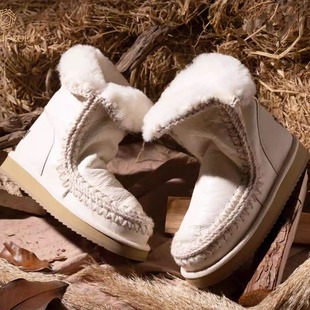 2024新款 24cm爱斯基摩平底羊皮毛一体雪地靴女 雪地靴勾线款
