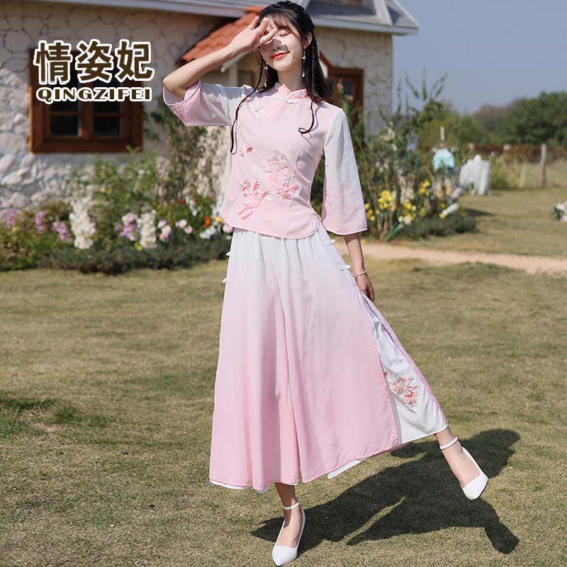 中国风唐装茶艺服中式上衣民国风现代改良版旗袍养生馆采耳工作服