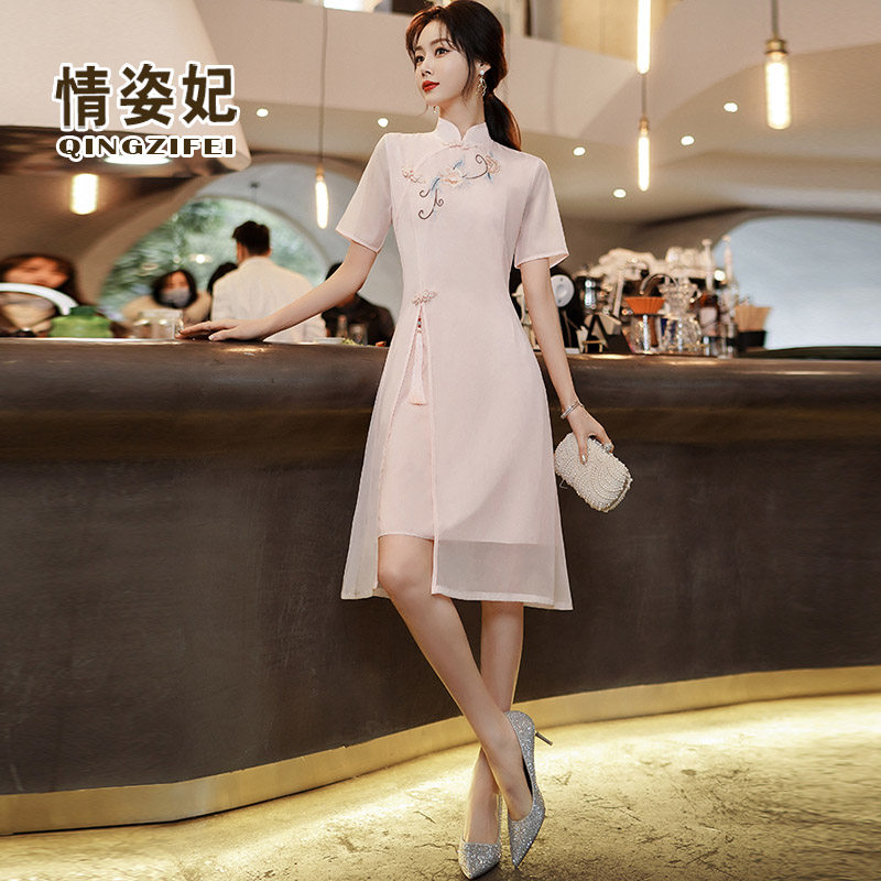 春夏汉服大码女装复古禅意茶艺服中国风现代改良版年轻旗袍连衣裙