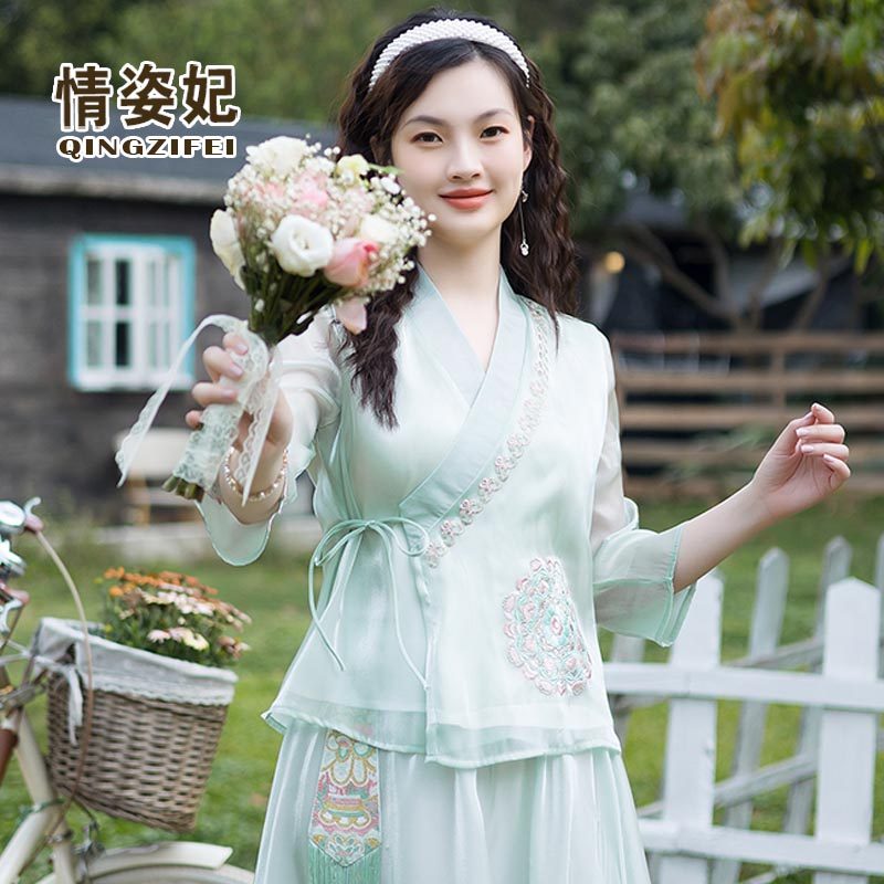 春夏汉服女中国风改良旗袍上衣民国大码仙气禅意茶服采耳师工作服