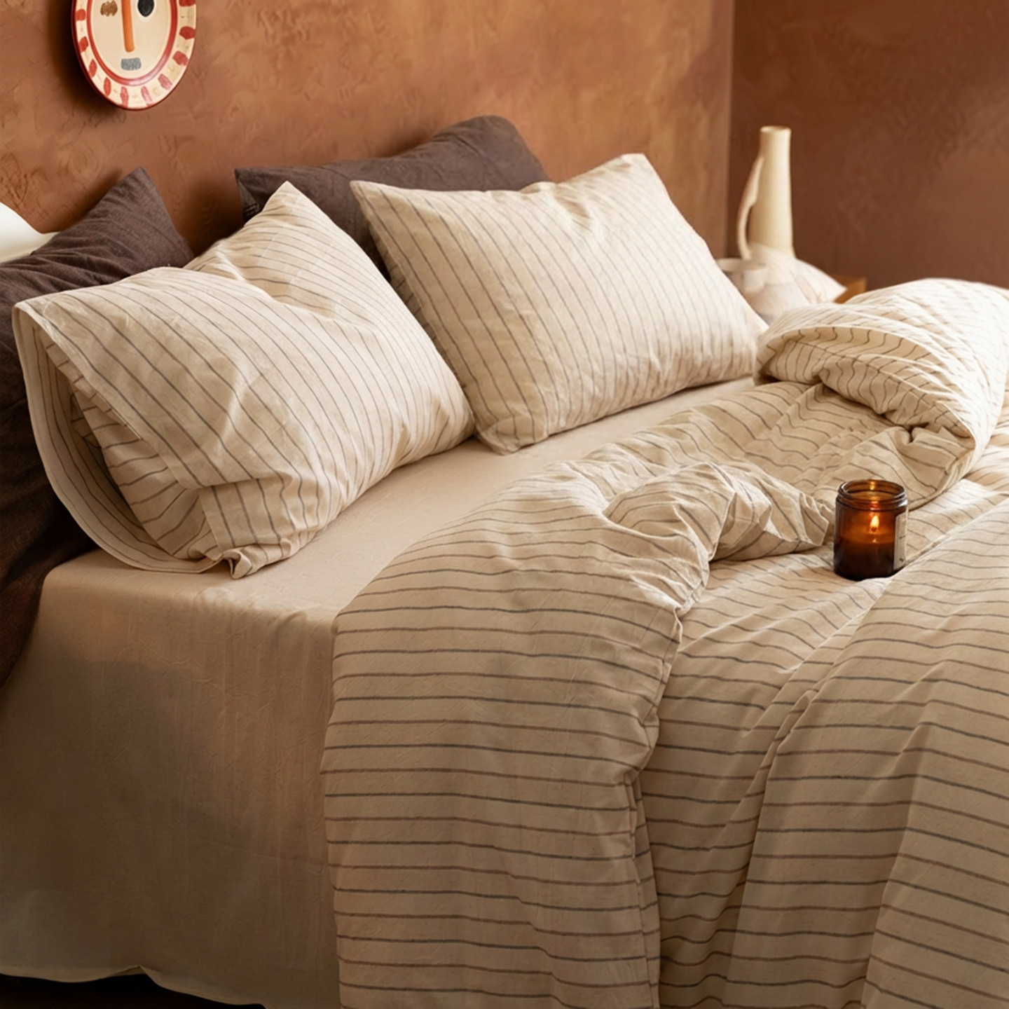 北欧风棉麻条纹四件套亲肤色织水洗床单被套简约柔软床上用品1.8m,床上用品,床品套件/四件套/多件套,淘宝优惠券,粉丝福利购,淘宝优惠卷