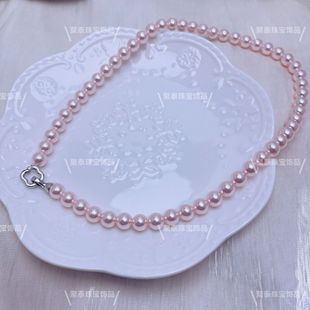 樱花粉8mm四叶草扣施家珠全珠项链