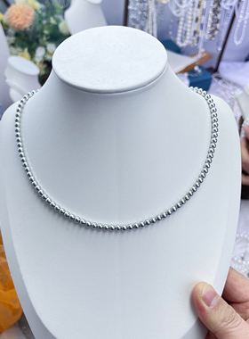 4mm奶奶灰施家小米珠项链42+5厘米