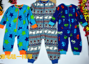 儿童加厚法兰绒珊瑚绒休闲保暖连体睡衣家居爬服冬款珊瑚绒长爬服