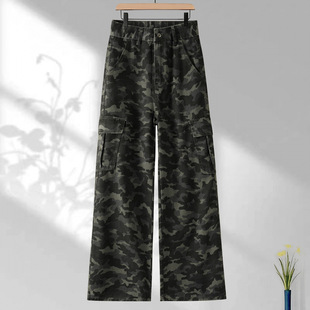 爆款女装迷彩工装裤女款秋季高腰显瘦直筒裤宽松休闲百搭阔腿长裤