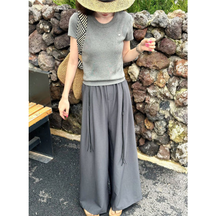 短袖时尚套装女2026夏季新款爆款女装老钱风宽松阔腿裤t恤两件套