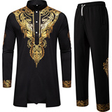 欧美新款男士民族风长袍套装套装长袖1815-TZ07-F90，男装民族服装，星座1815