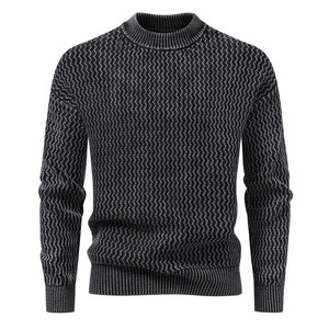 男士圆领水洗做旧纯色长袖毛衣1815-M71-F80图片