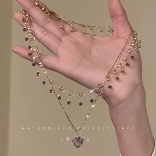 超仙美双层叠戴锁骨链 爆款 「紫霞仙子」紫色爱心项链女款 2024新款