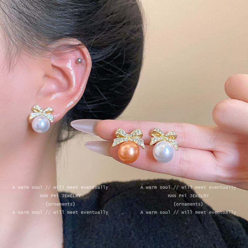 轻奢满钻蝴蝶结珍珠耳环女2025新款爆款冬小众设计感高级耳钉耳饰