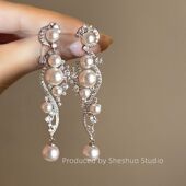 高级感小众气质度假风耳饰 轻奢法式 今晚月色 锆石珍珠流苏耳环