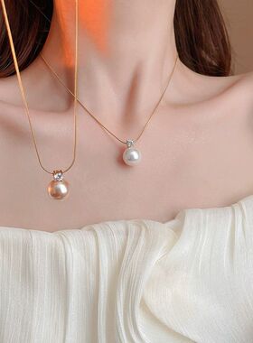 钛钢双层珍珠吊坠项链法式轻奢时尚爆款锁骨链简约高级感饰品女