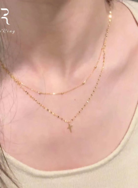 轻奢ins风双层十字架金色项链女小众设计感简约叠戴锁骨链颈饰