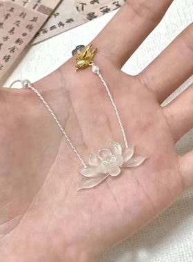 春映雪莲新中式冰透小莲花编织项链简约精致显白小众气质锁骨链女