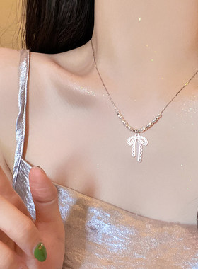 法式轻奢蝴蝶结珍珠项链女轻奢小众高级感锁骨链配饰气质百搭颈链