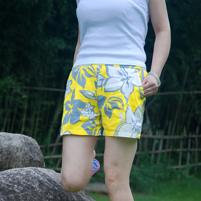 沙滩裤女士夏纯棉宽松海边短裤度假大码温泉泳裤三分海滩花裤衩