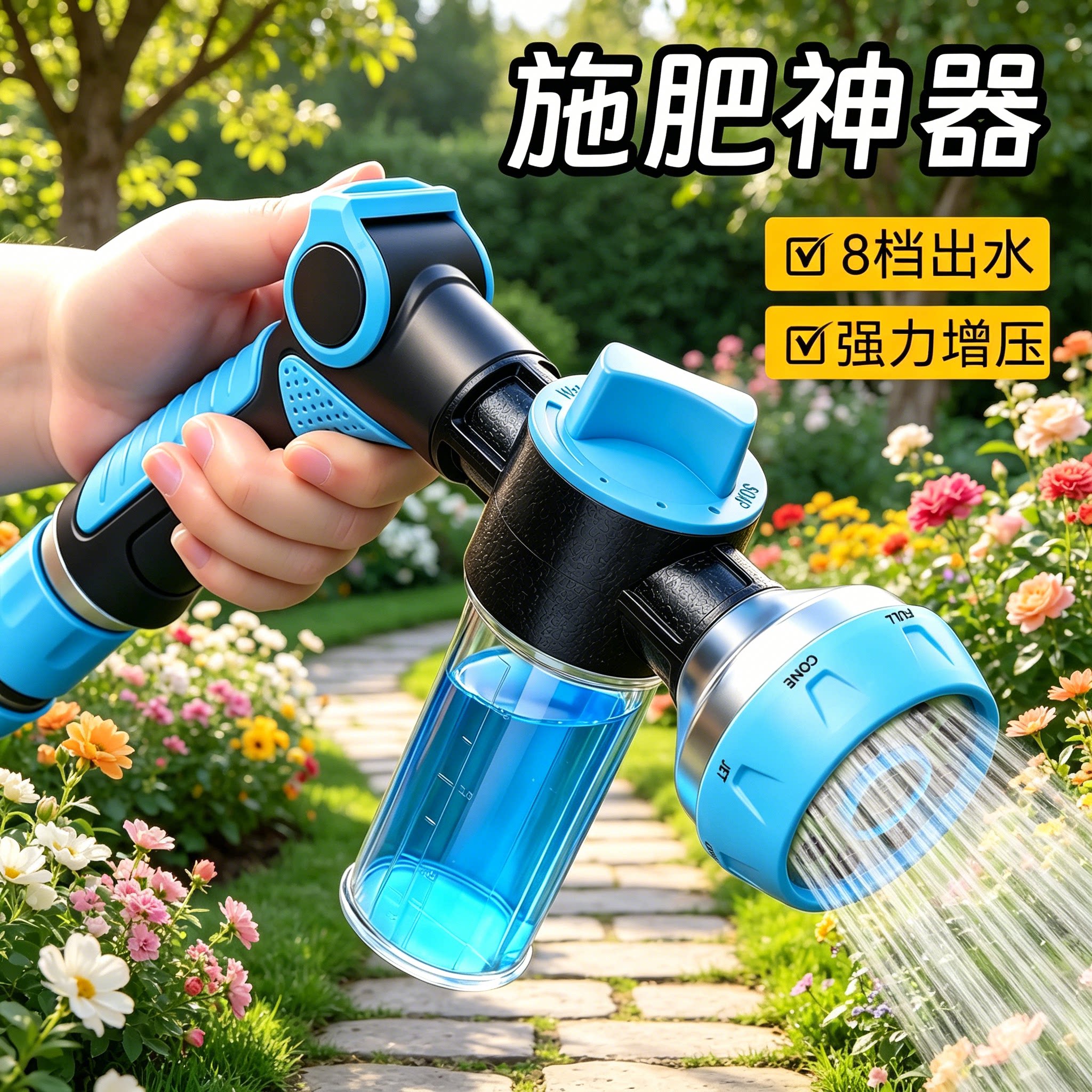 多功能水枪花园浇花施肥增压喷水