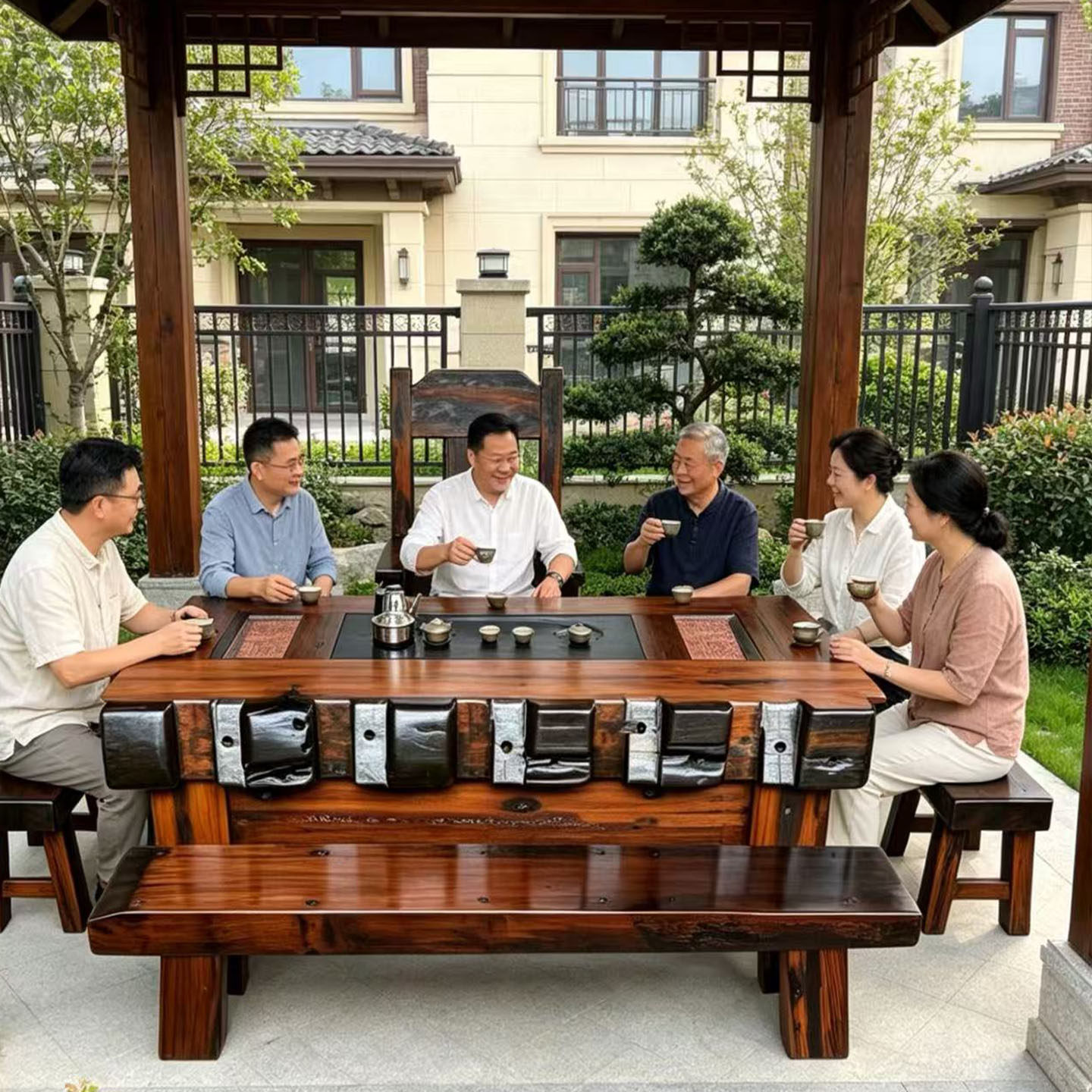 老船木茶几茶台带烧水壶一体功夫茶桌客厅复古禅意办公庭院功夫茶